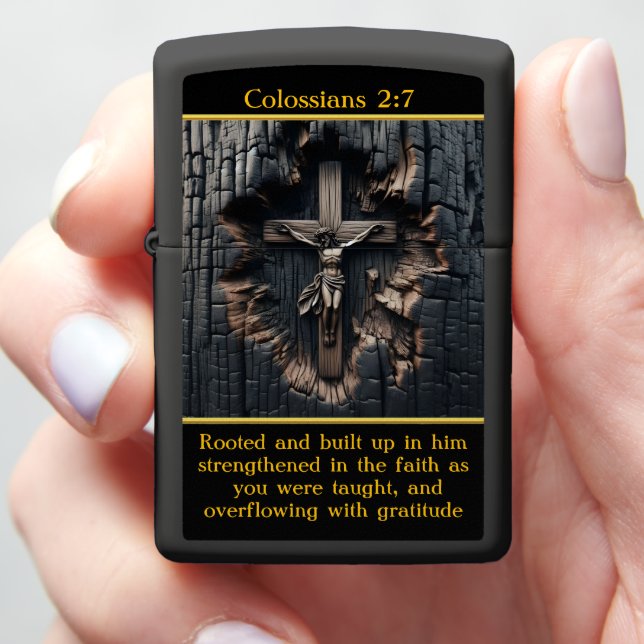 Colossians 2:7 Rooted in Faith: The Cross  Zippo Lighter (In Hand)