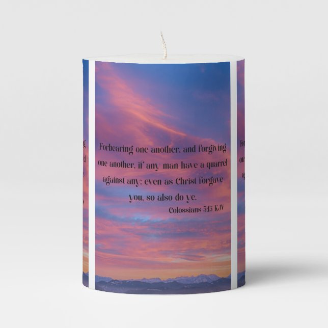 Colossians 3:13 KJV Bible Verse Pic Pillar Candle (Front)