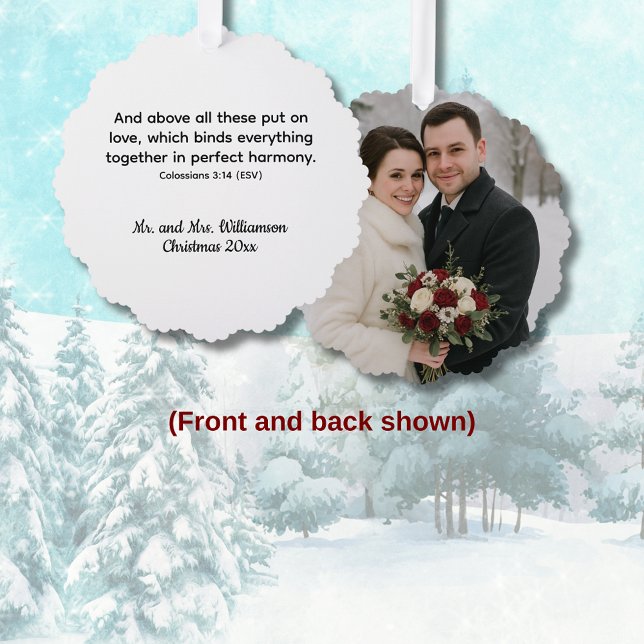 Colossians 3:14 Love and Harmony Bible Verse Ornament Card (Colossians 3:14 Christmas Couple Ornament)