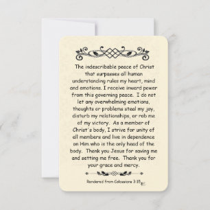 Colossians 3:15 Scripture note card vintage back