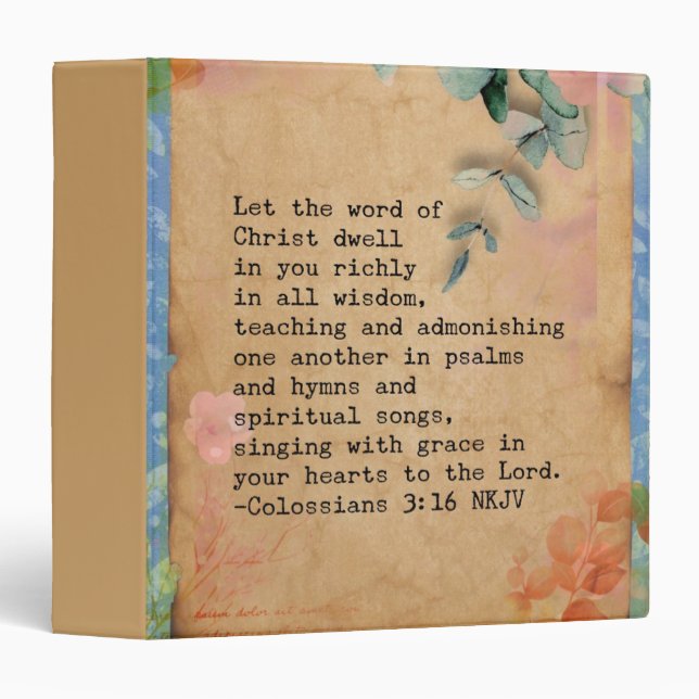 Colossians 3:16 NKJ Bible Verse Image 3 Ring Binder (Front/Spine)