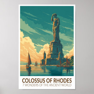 Colossus of Rhodes Seven Wonders of the World Art Poster