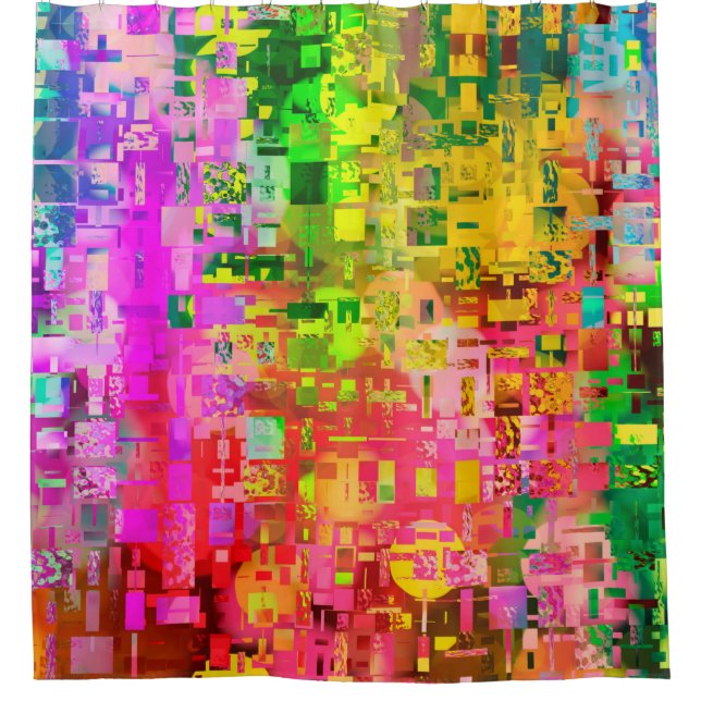 Colour abstract artifact pixel shower curtain (Front)