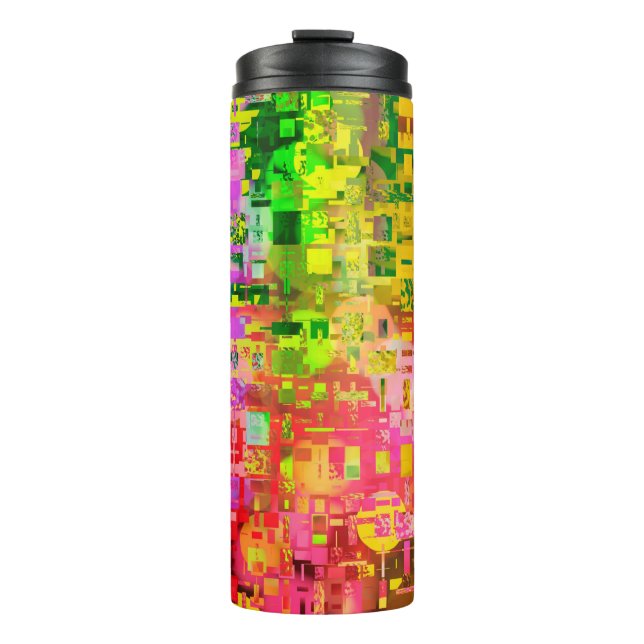 Colour abstract artifact pixel thermal tumbler (Front)
