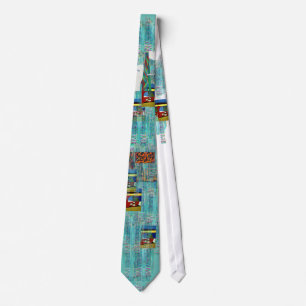 Colour And Form (Aqua w/ Red/Orange/Black Detail) Neck Tie