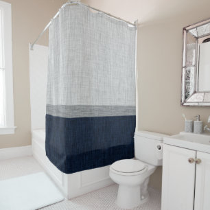 Colour Block Stripe Nautical Blue Grey Shower Curtain