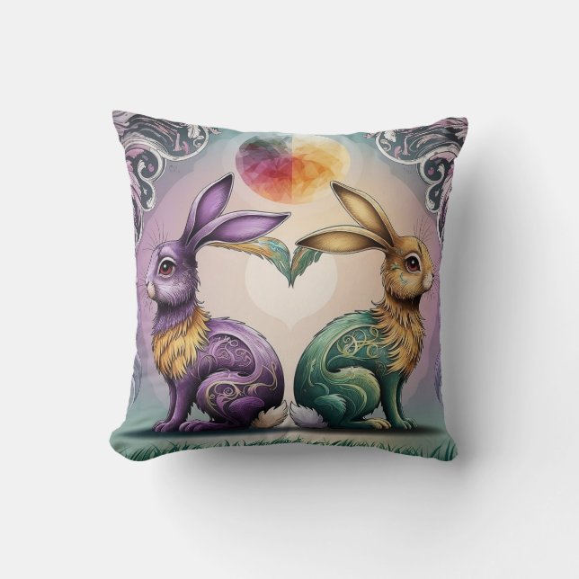 Colour full two rabbit  throw pillow (Front)