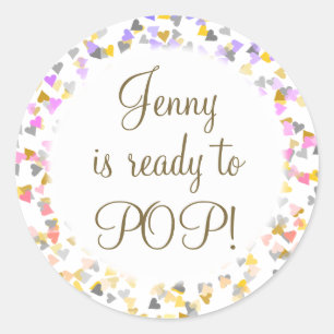 Colour Hearts She's Ready to Pop Baby Shower Favor Classic Round Sticker