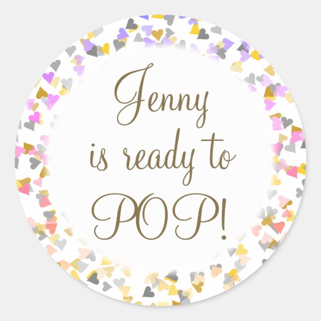 Colour Hearts She's Ready to Pop Baby Shower Favor Classic Round Sticker (Front)