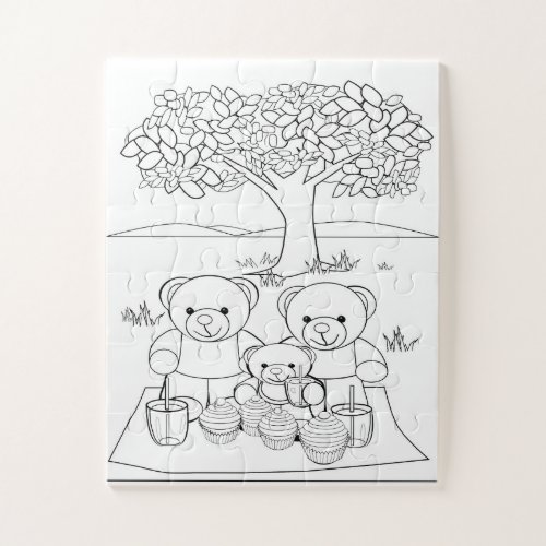 Colour In Teddy Bears Picnic Jigsaw Puzzle
