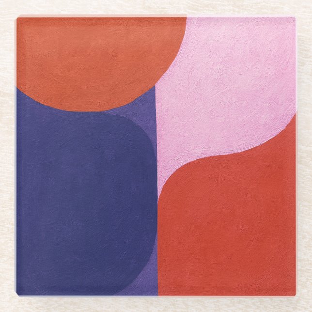 "Colour Negotiation" Colourful Abstract Art Glass Coaster (Front)