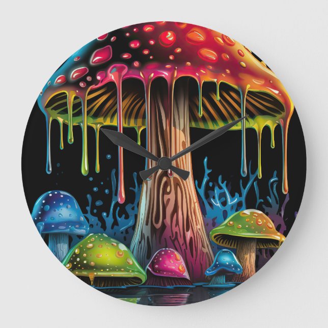 Colour neon mushroom large clock (Front)
