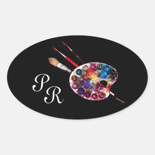 COLOUR PALETTE Black Monogram Oval Sticker