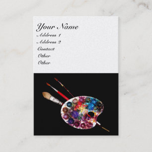 COLOUR PALETTE ,BRUSHES ,black,gold metallic paper Business Card