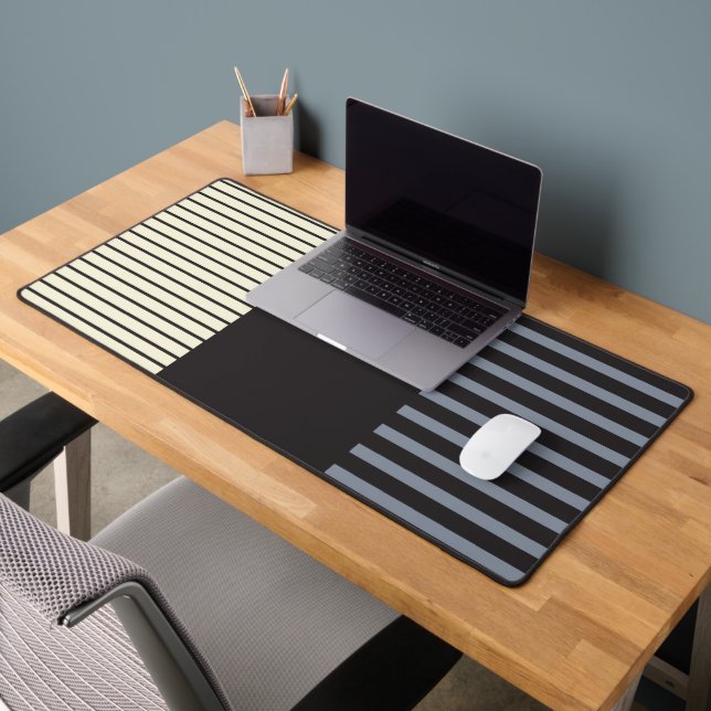 Colour Pop Stripes - Black, Gray and Cream Desk Mat (Office 2)