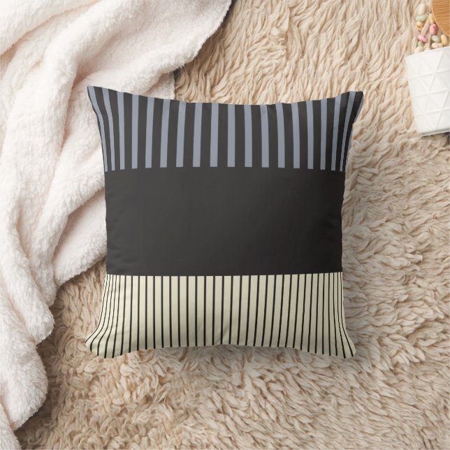 Colour Pop Stripes - Black, Gray and Cream Throw Pillow (Blanket)