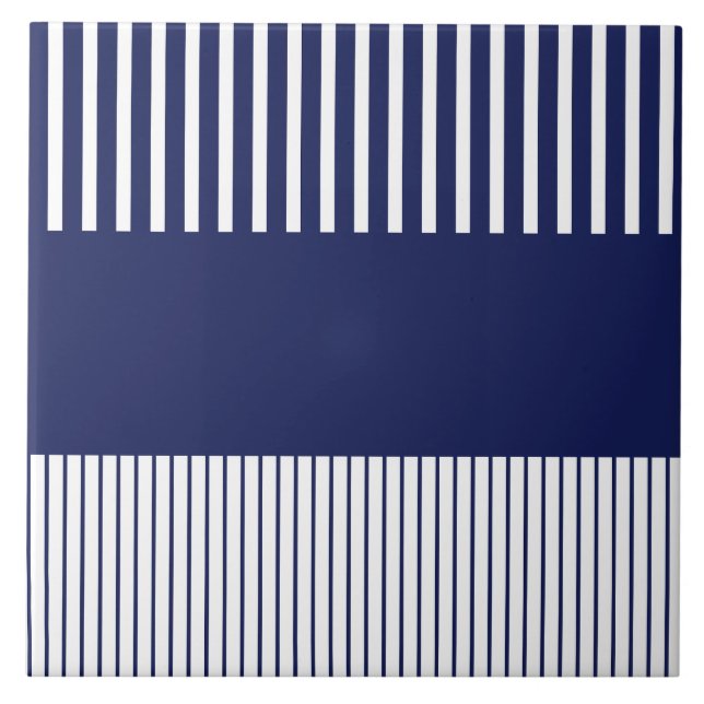 Colour Pop Stripes - Blue and White Ceramic Tile (Front)