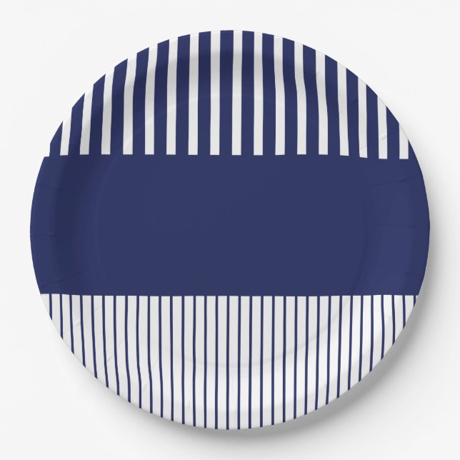 Colour Pop Stripes - Blue and White Paper Plates (Front)