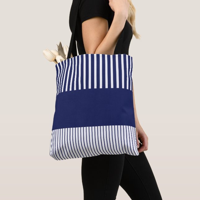 Colour Pop Stripes - Blue and White Tote Bag (Close Up)