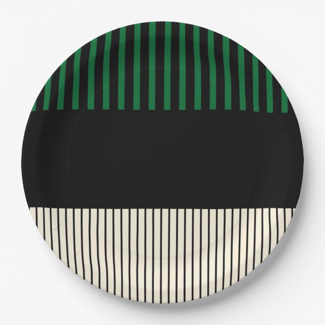 Colour Pop Stripes - Green, Cream and Black Paper Plates (Front)