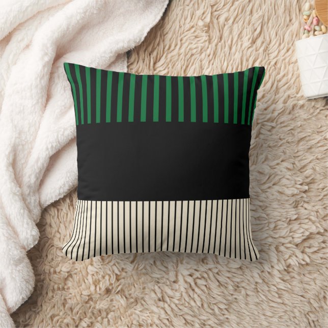 Colour Pop Stripes - Green, Cream and Black Throw Pillow (Blanket)