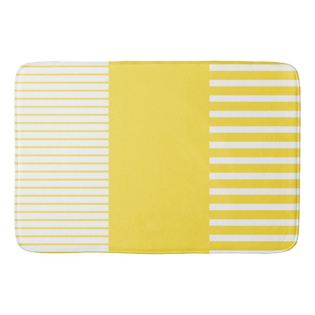 Colour Pop Stripes - Lemon Yellow and White Bath Mat (Front)