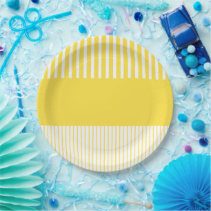 Colour Pop Stripes - Lemon Yellow and White Paper Plates