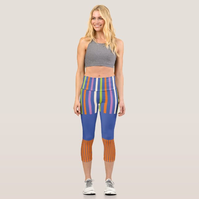 Colour Pop Stripes modern striped design Capri Leggings (Front)