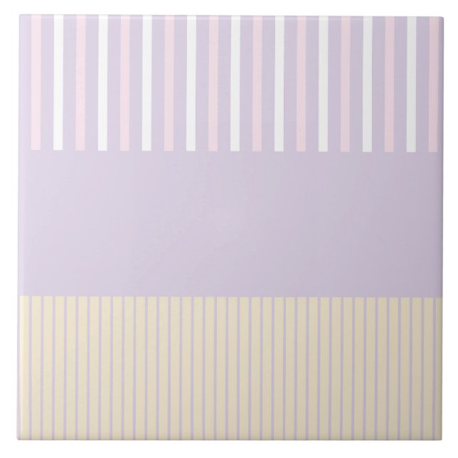 Colour Pop Stripes - Pastel Pink, Yellow & Purple Ceramic Tile (Front)