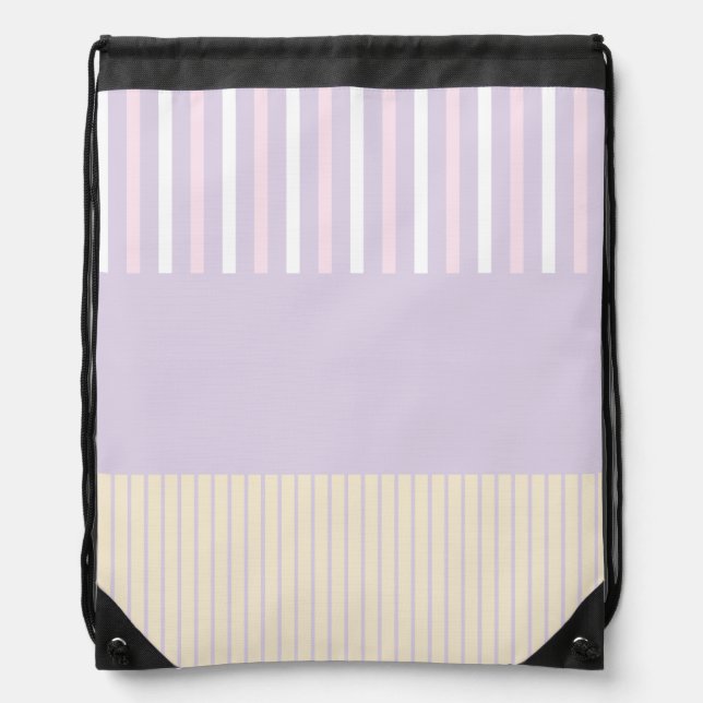 Colour Pop Stripes - Pastel Pink, Yellow & Purple Drawstring Bag (Front)