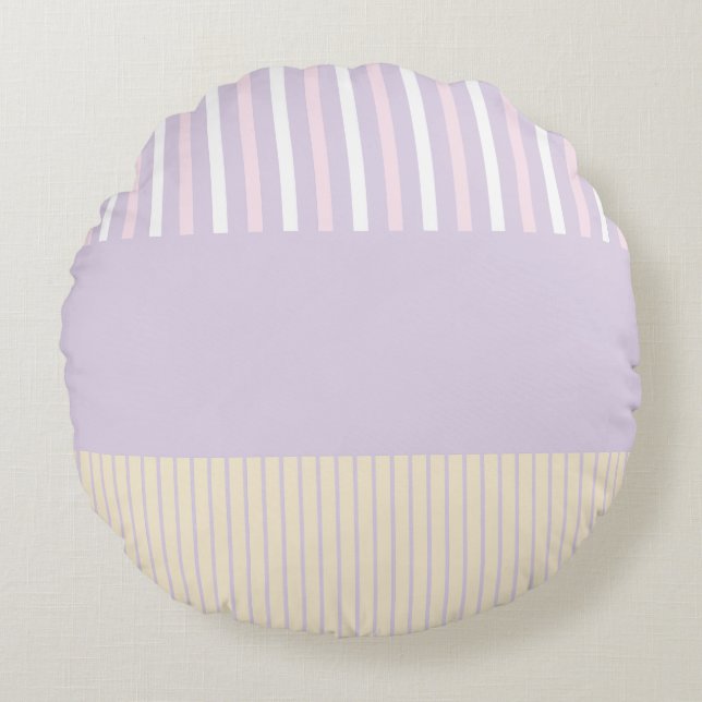 Colour Pop Stripes - Pastel Pink, Yellow & Purple Round Pillow (Front)