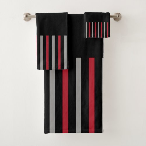 Colour Pop Stripes_Red Grey Black and Bone White Bath Towel Set