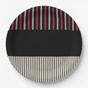 Colour Pop Stripes-Red, Grey, Black and Bone White Paper Plates