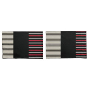 Colour Pop Stripes-Red, Grey, Black and Bone White Pillow Case