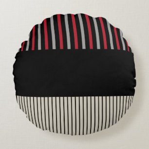 Colour Pop Stripes-Red, Grey, Black and Bone White Round Pillow