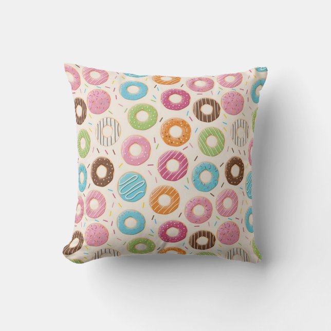 Coloured Donuts Pattern Throw Pillow (Front)