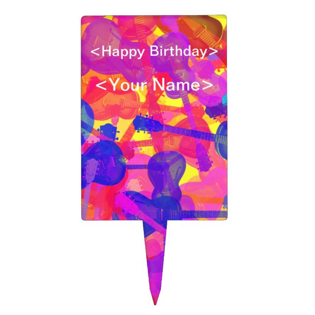 Coloured Guitar Collage Cake Topper (Front)
