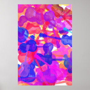 Coloured Guitar Collage Poster
