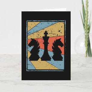 Coloured retro vintage chess figures card
