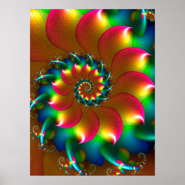Coloured Spiral Fractal Design Poster (Front)