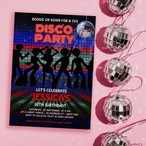 Colourful 70s Disco Dancing Party Invitation