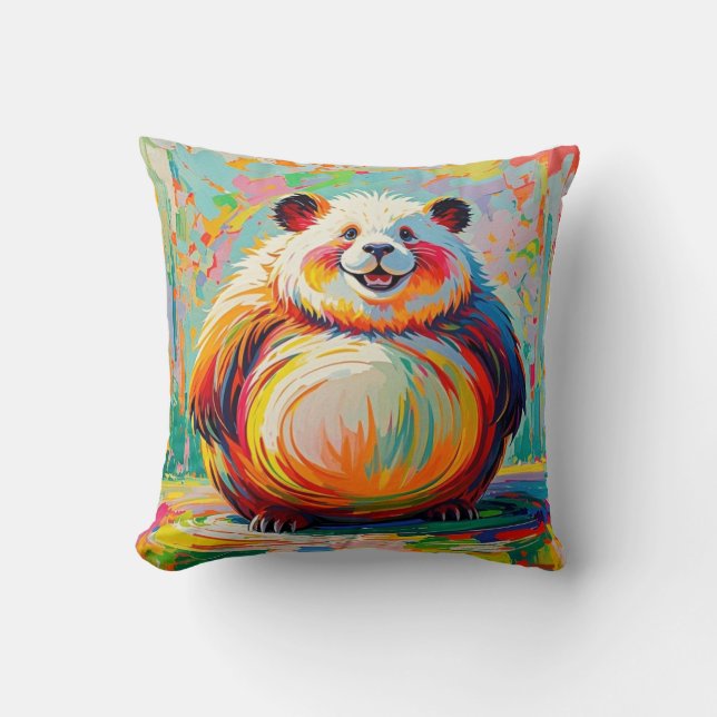 Colourful abstract giant bear panda art design  throw pillow (Front)