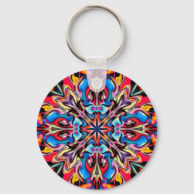 Colourful Abstract Kaleidoscope Metal Keychain (Front)