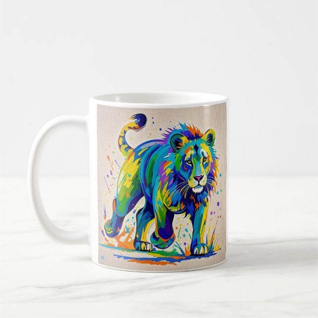 Colourful abstract Lion animal art design  Coffee Mug (Left)