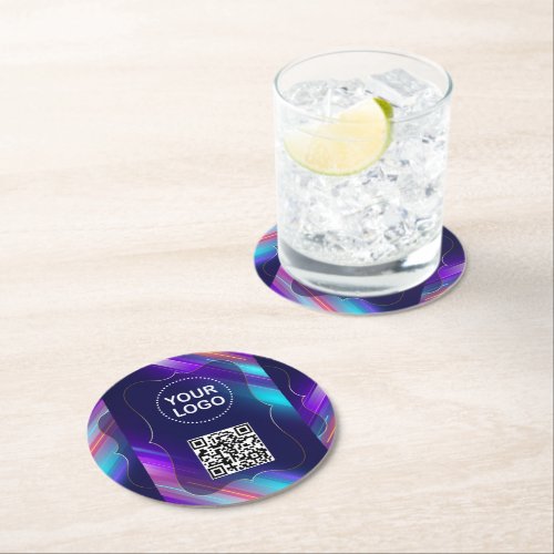 Colourful Abstract Logo QR code Promote Business Round Paper Coaster