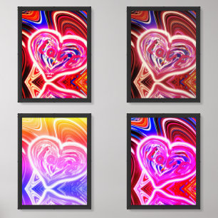 Colourful Abstract Marble Heart Shape “LOVE”.      Wall Art Sets