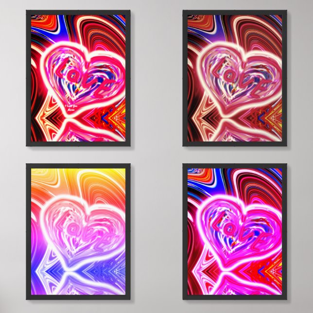 Colourful Abstract Marble Heart Shape “LOVE”.      Wall Art Sets (Front)