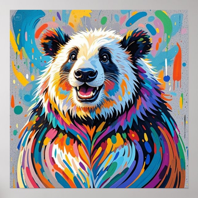 Colourful abstract panda animal art design poster (Front)