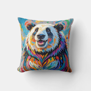 Colourful abstract panda animal art design throw pillow