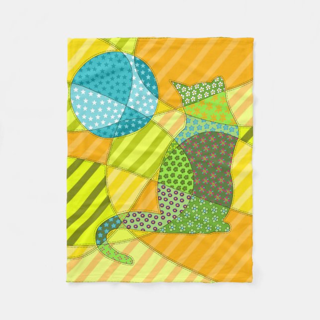 Colourful Abstract Patchwork Cat Fleece Blanket (Front)